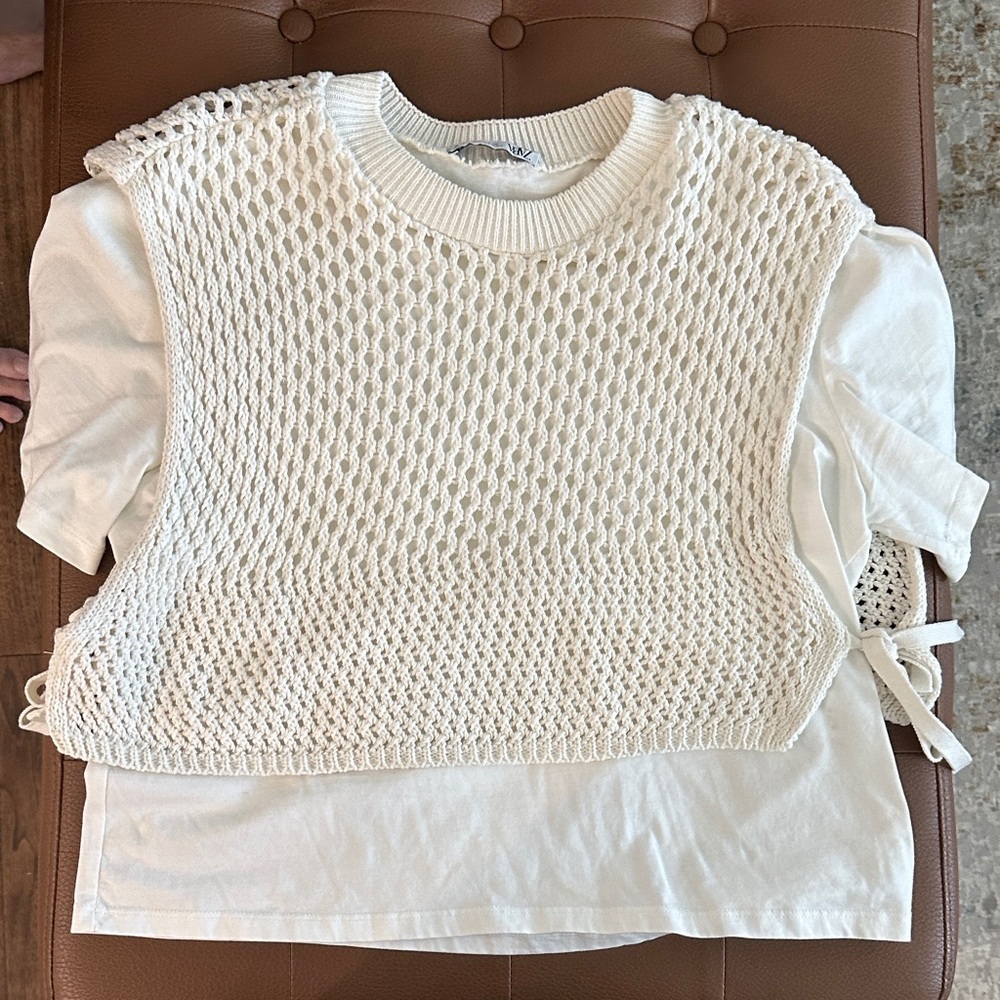 Zara Woman White Layered Knit Top